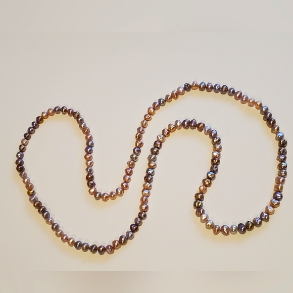 Pinky Mauve Bronze Golden Freshwater Pearl Opera Length Necklace - Picture 7 of 7